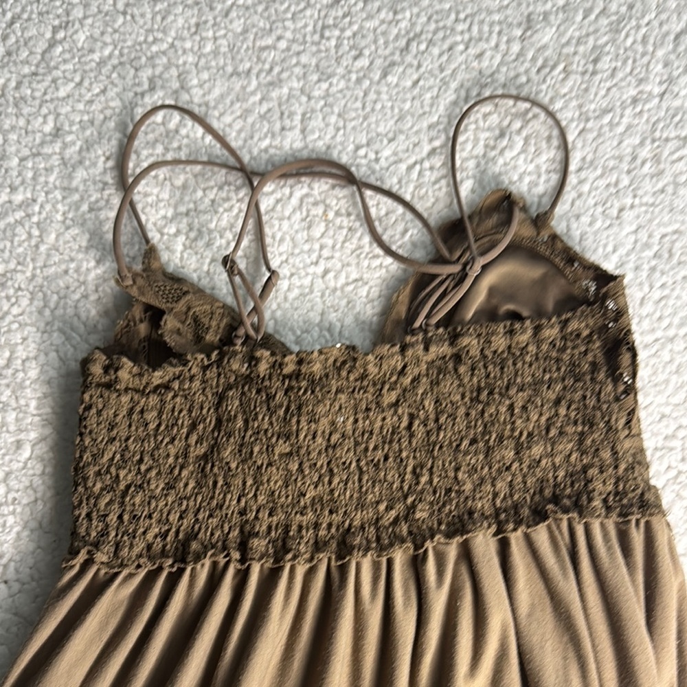 Zenana Outfitters Tan Lace Midi Dress With Lace Top - Picture 5 of 5
